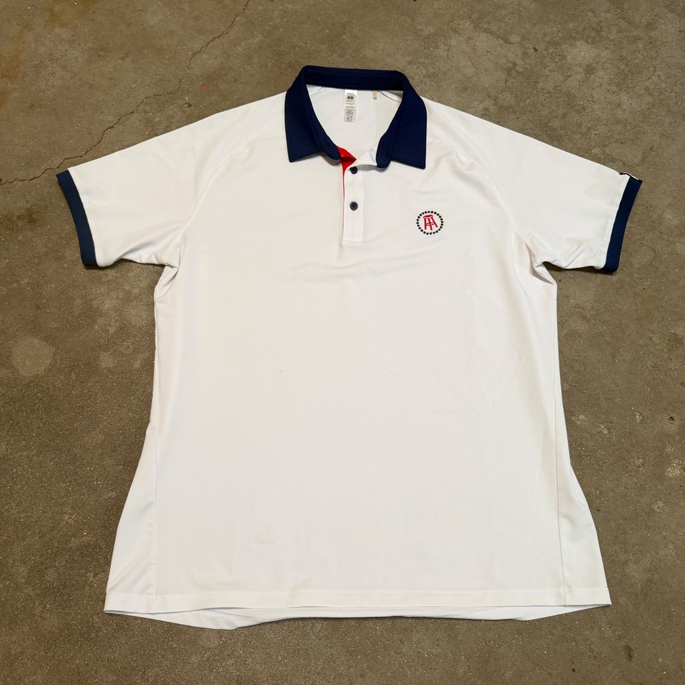 UNRL Golf Barstool Sports Polo Mens L White Navy Blue Performance Tech Shirt